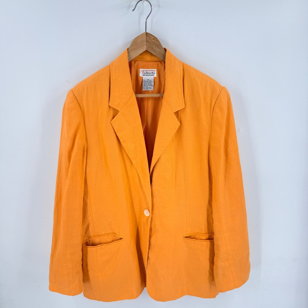 Vintage Talbots Blazer Orange Size 16 100% Irish Linen Professional Career